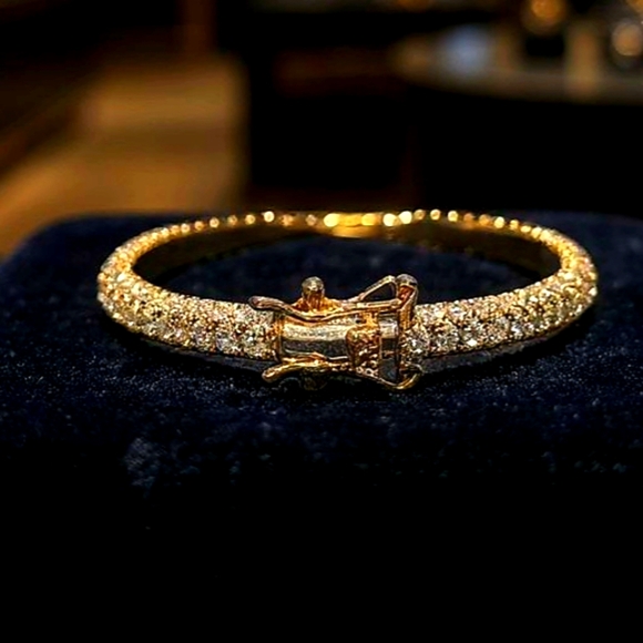 18K Brazilian Gold Plated CZ Eternity Hinge Bracelet - Picture 1 of 7